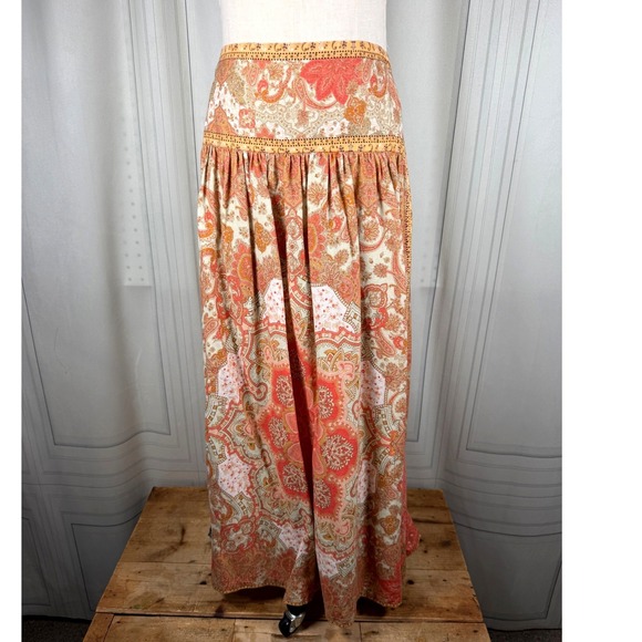 House of Harlow 1960 Dresses & Skirts - House of Harlow 1960 Orange Paisley Smocked Back Maxi Skirt Linen Blend M 33"